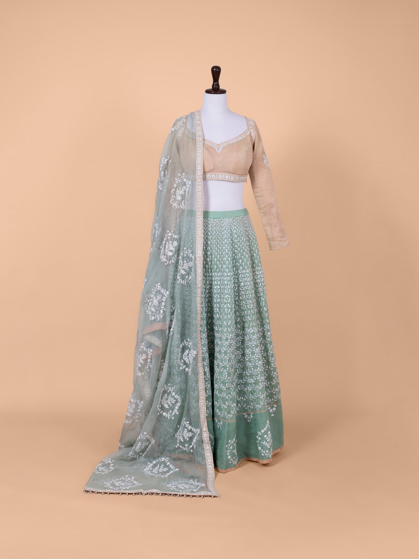 Handwoven Sea Green Chanderi Tissue Lehenga