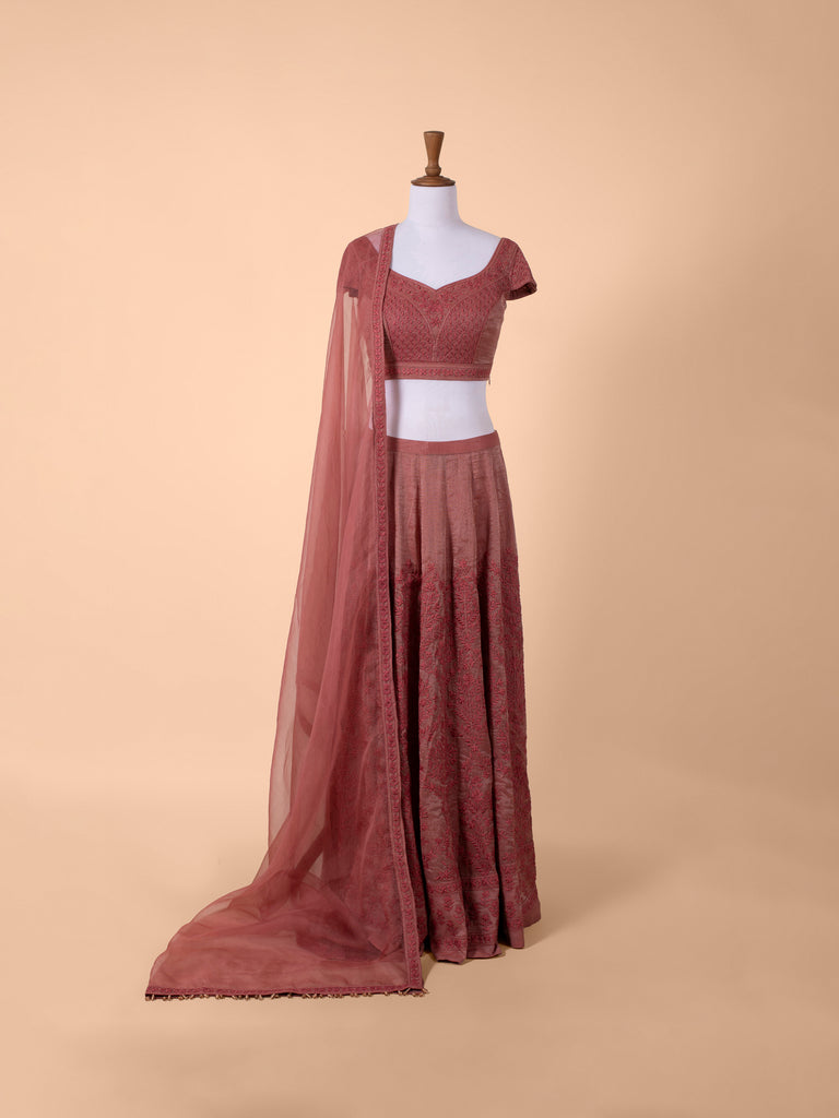 Handwoven Peach Chanderi Tissue Lehenga