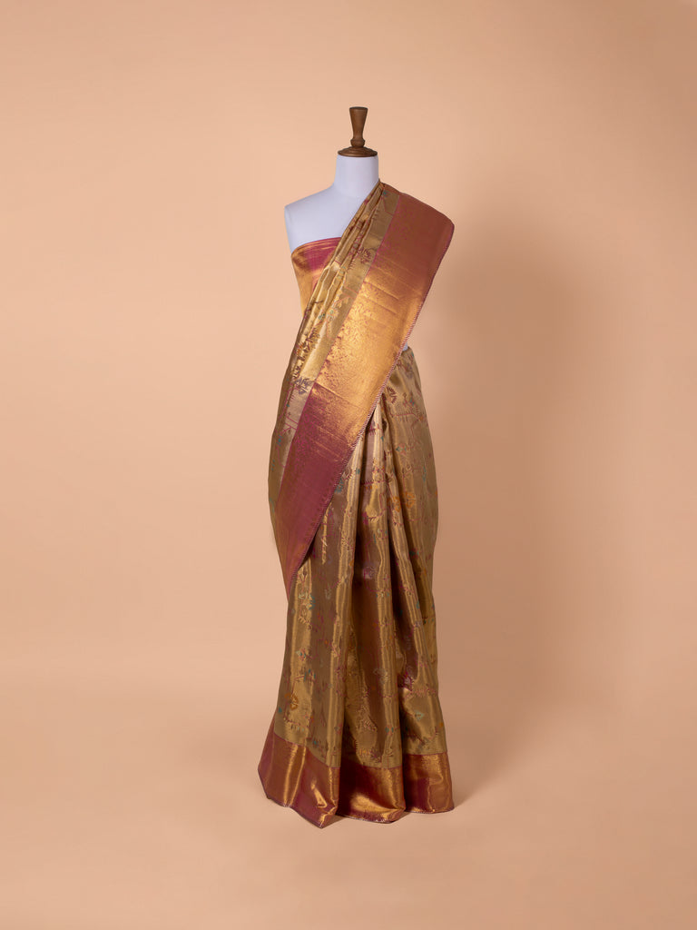 Handwoven Gold Kanjivaram Tissue Saree