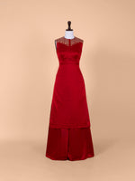 Handwoven Maroon Satin Silk Tunic Set