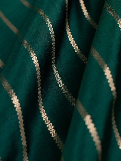 Handwoven Bottle Green Silk Blouse Fabric