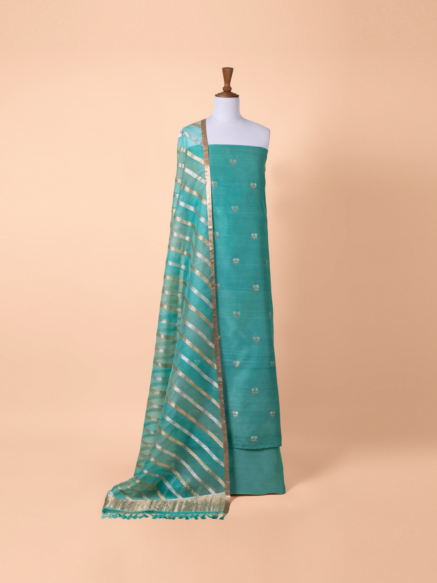 Handwoven Sea Green Chanderi Cotton Suit Piece