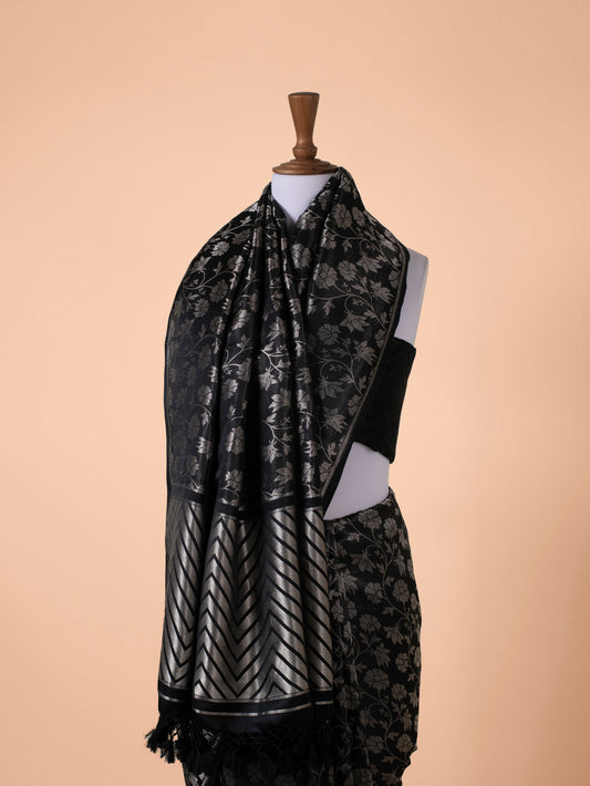 Handwoven Black Satin Silk Saree