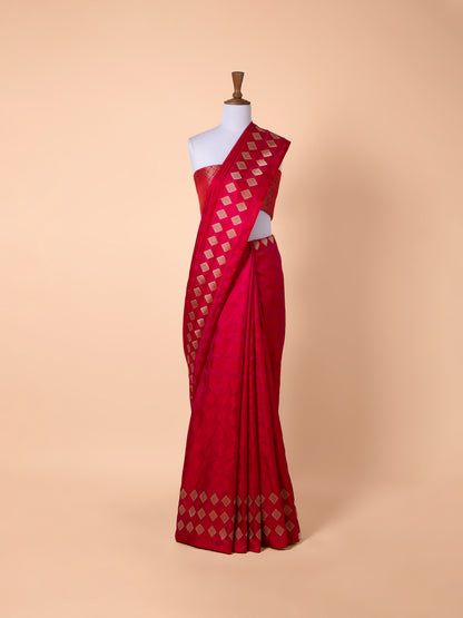 Handwoven Red Satin Silk Saree