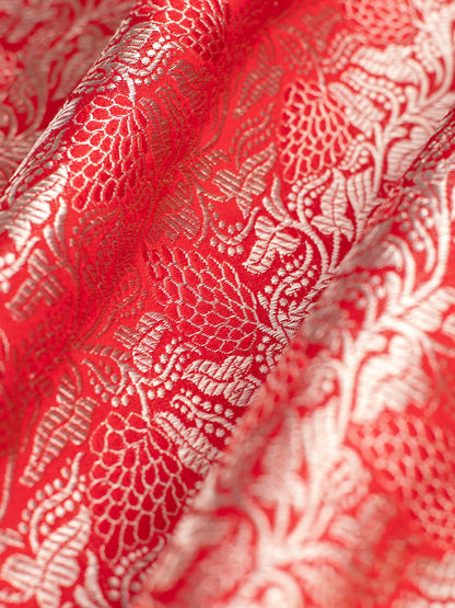 Handwoven Red Satin Silk Fabric