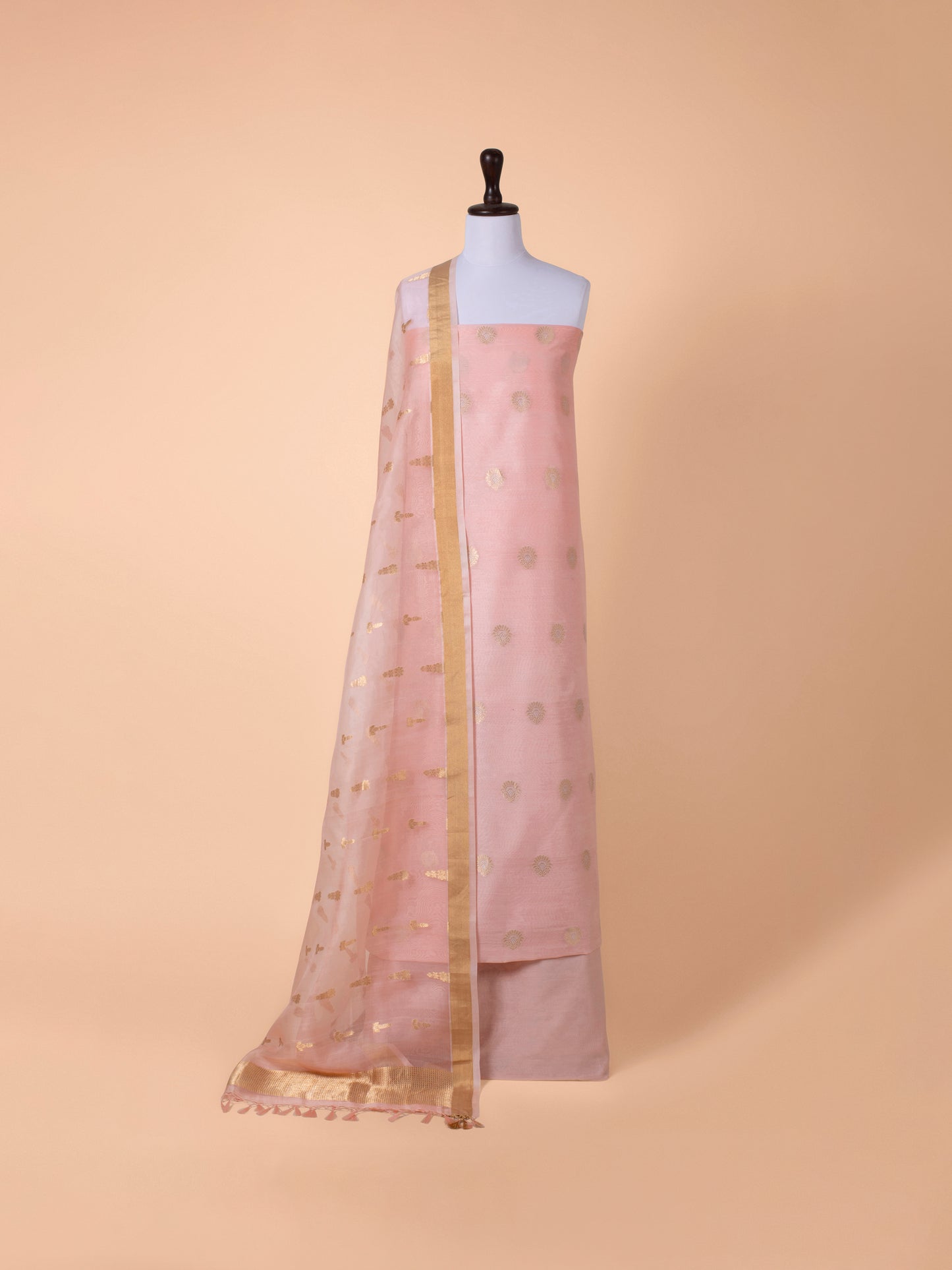 Handwoven Peach Chanderi Suit Piece