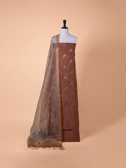 Handwoven Brown Chanderi Cotton  Suit Piece