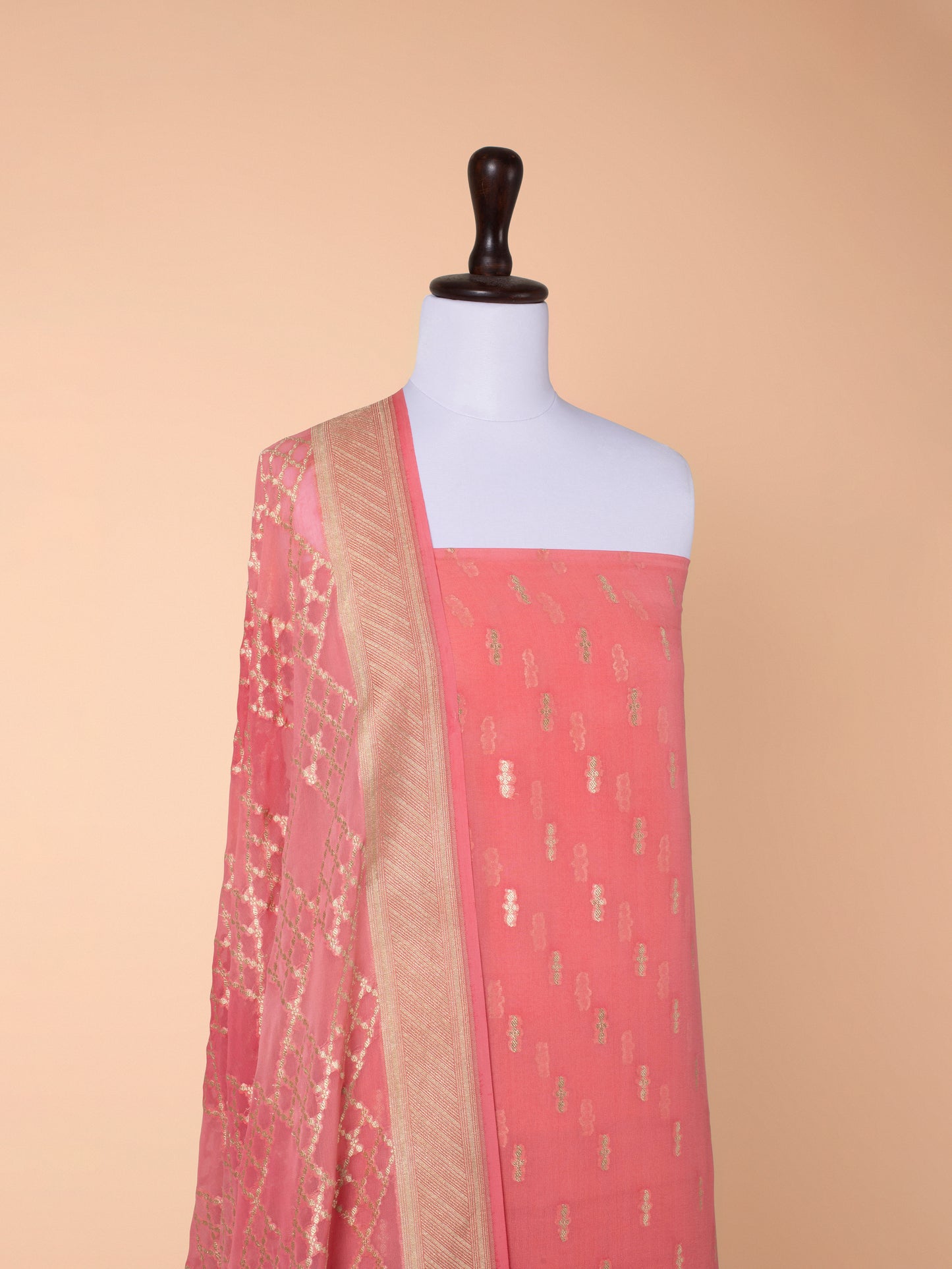 Handwoven Peach Georgette Suit Piece