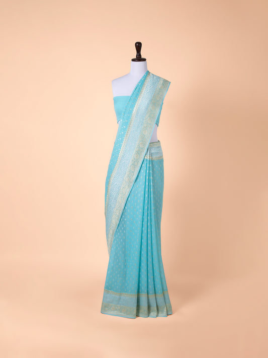 Handwoven Turquoise Blue  Georgette Saree