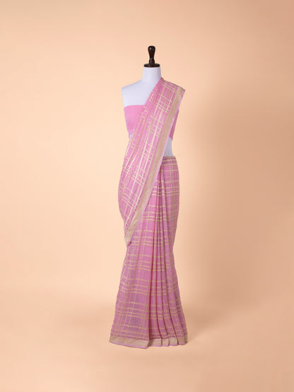 Handwoven Pink Georgette Saree