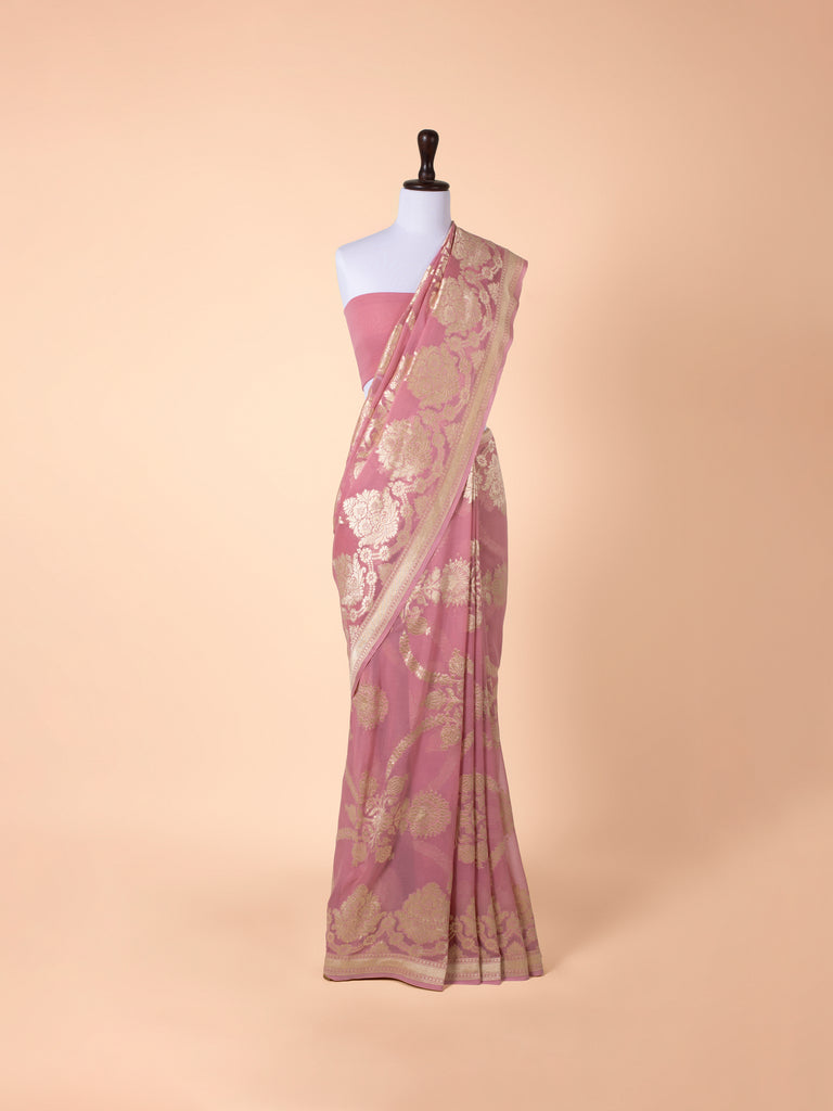 Handwoven Pink Georgette Saree
