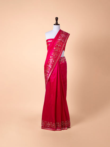 Handwoven  Rani Pink Silk Saree