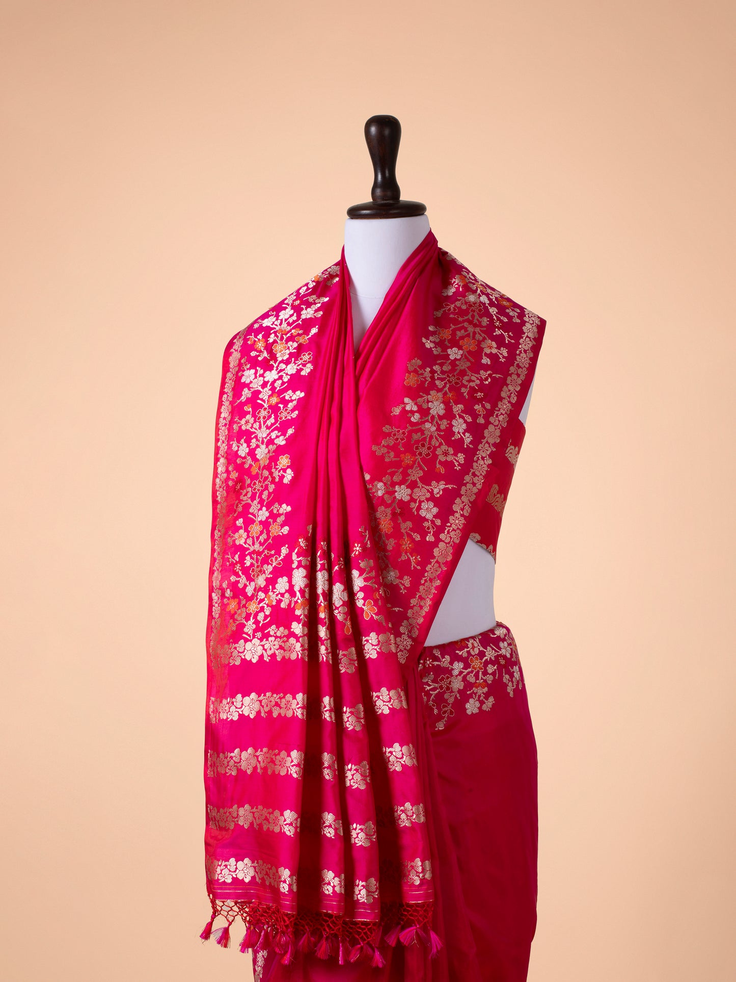 Handwoven  Rani Pink Silk Saree