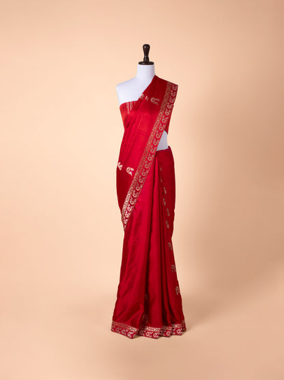 Handwoven Red Satin Silk Saree