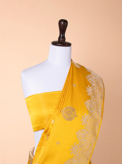 Handwoven Yellow Satin Silk Saree