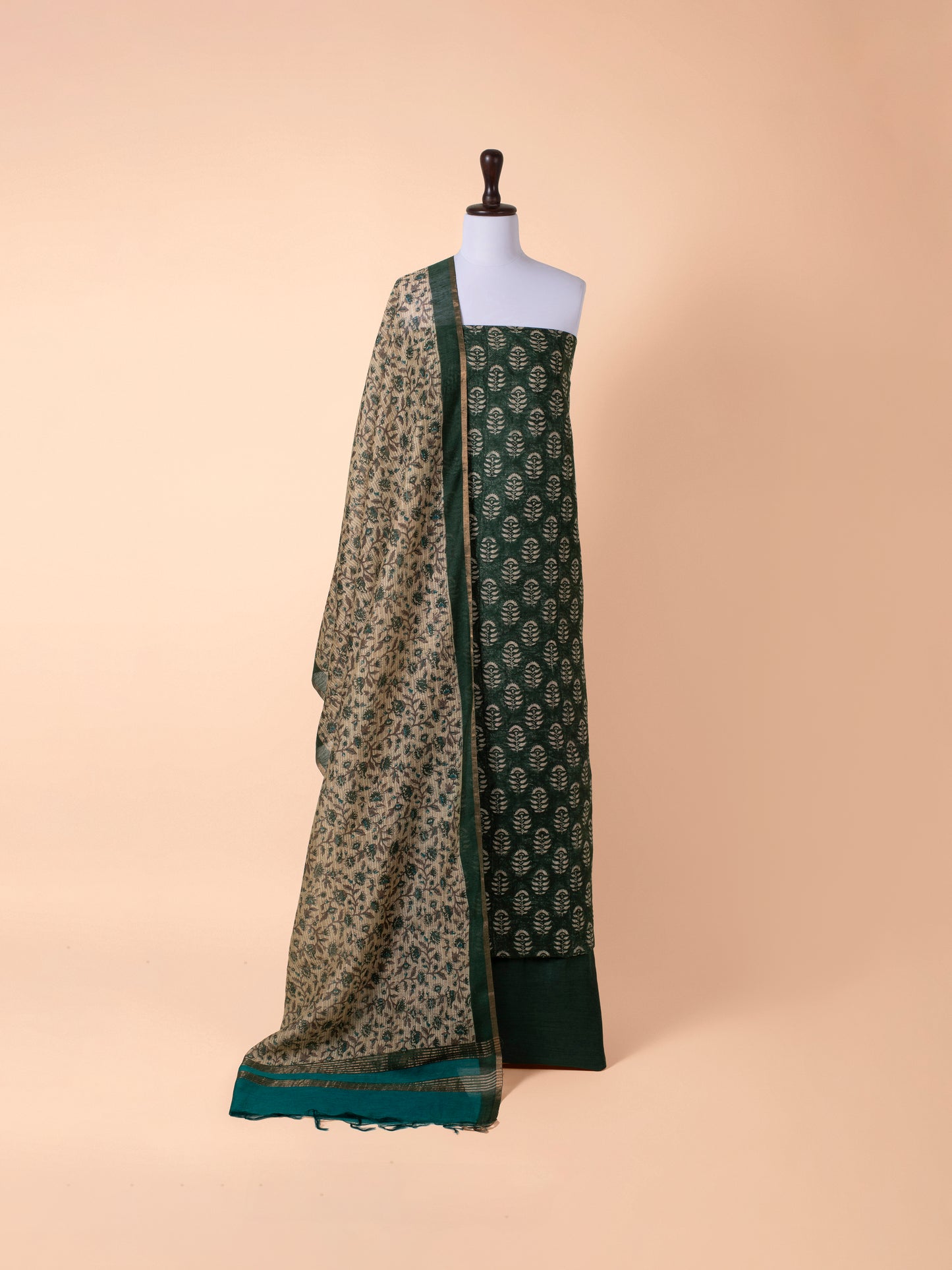 Handwoven Bottle Green Tussar Suit Piece