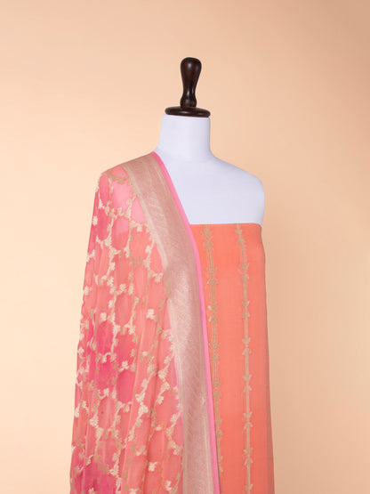 Handwoven Peach Georgette Suit