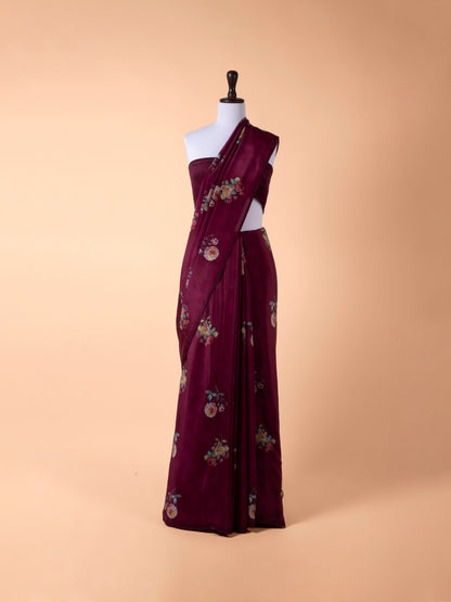 Handwoven Garnet Crepe Saree