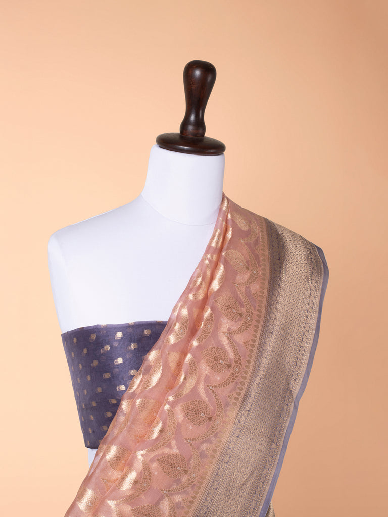 Handwoven Peach Organza Saree