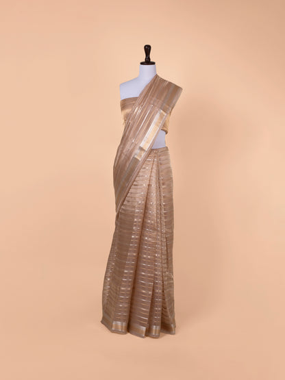 Handwoven Peach Tissue Saree