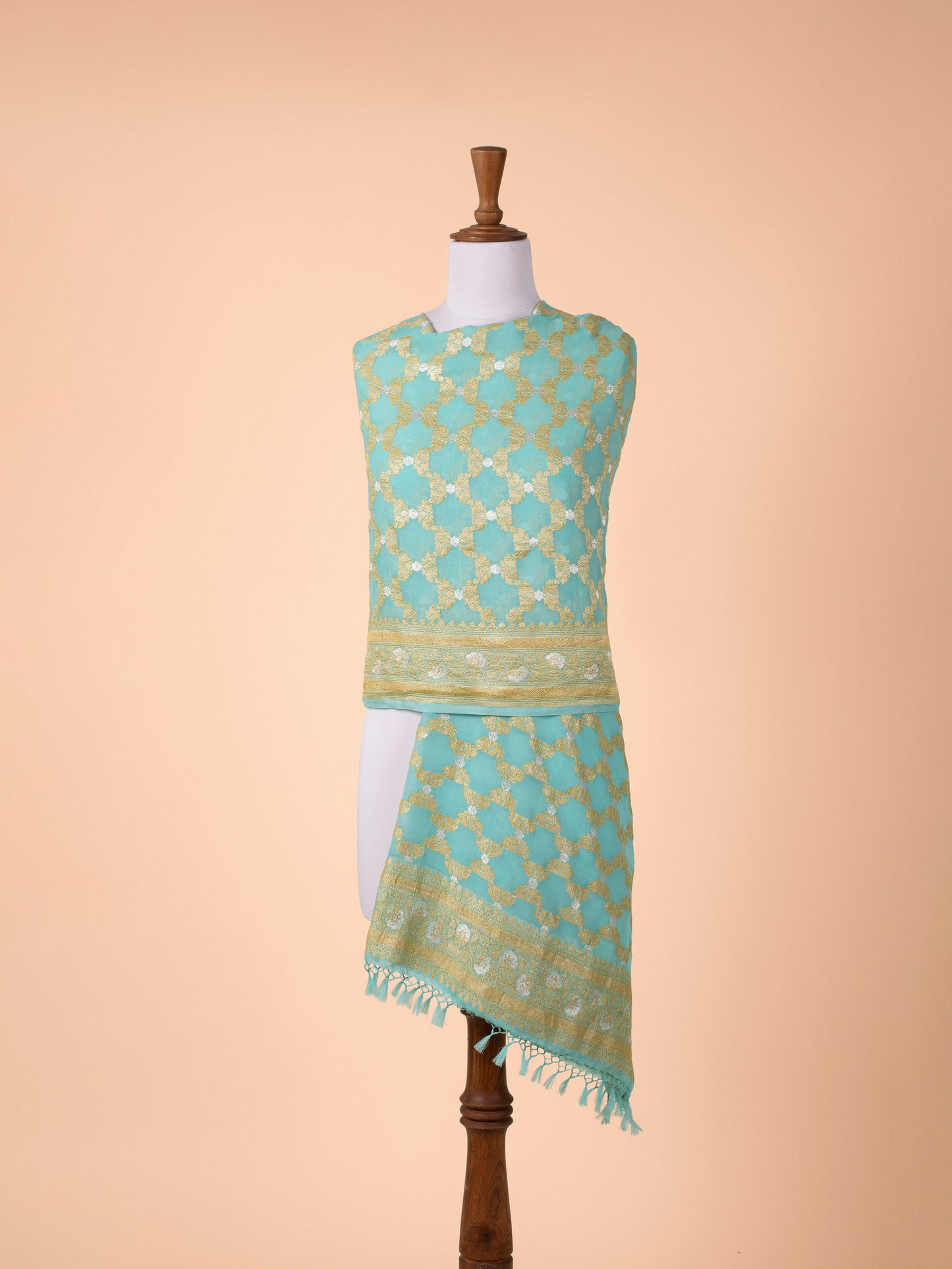 Handwoven Sea Green Georgette Dupatta