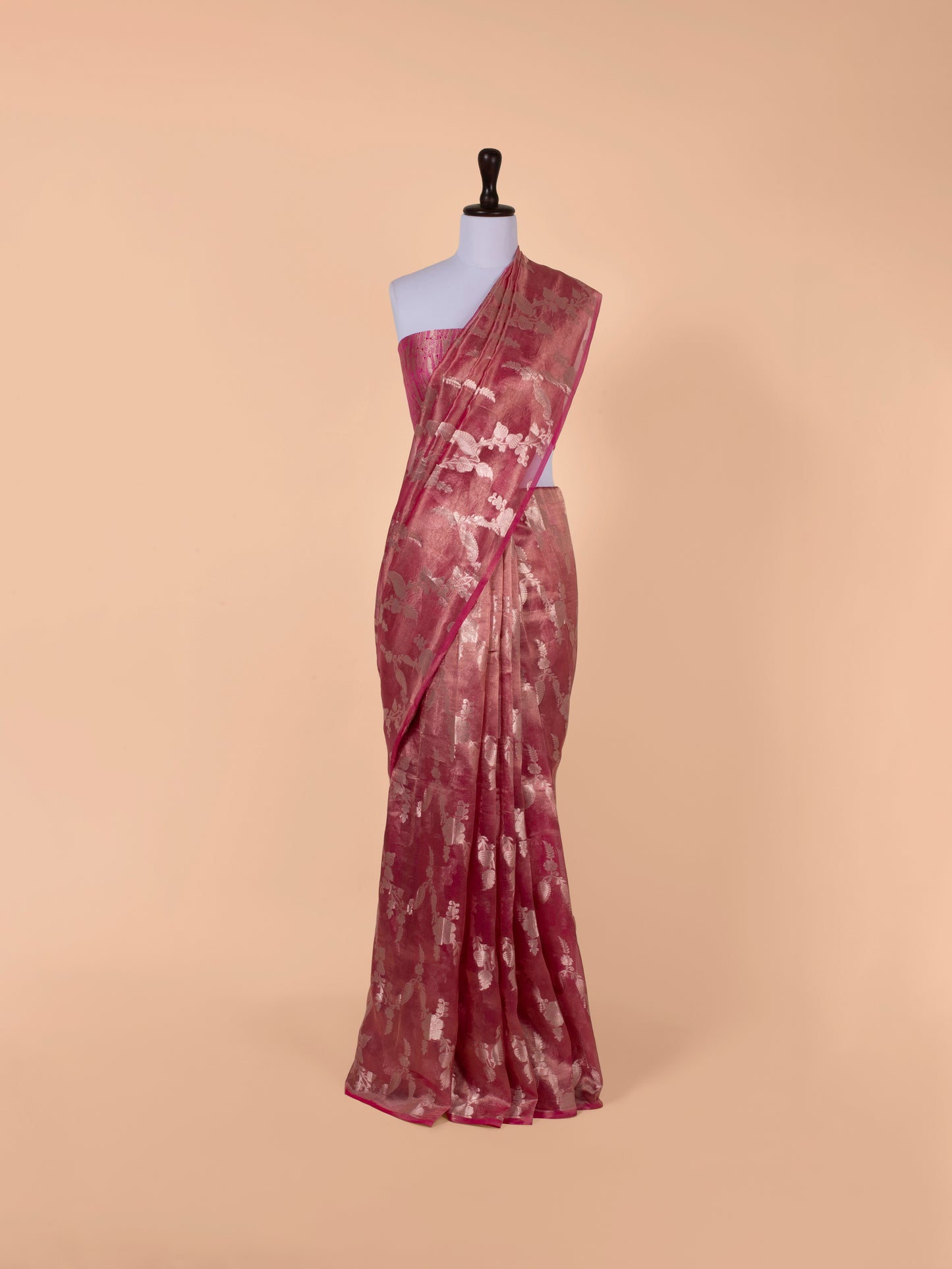 Handwoven Pink Organza Tissue Saree