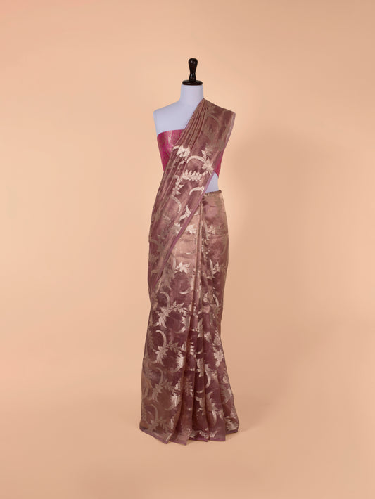 Handwoven Pink Organza Tissue Saree