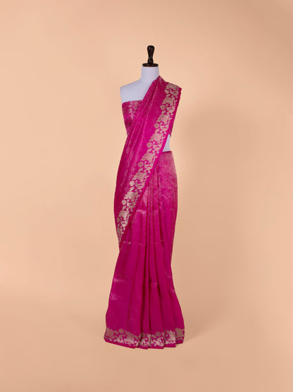 Handwoven Rani Pink Silk Saree