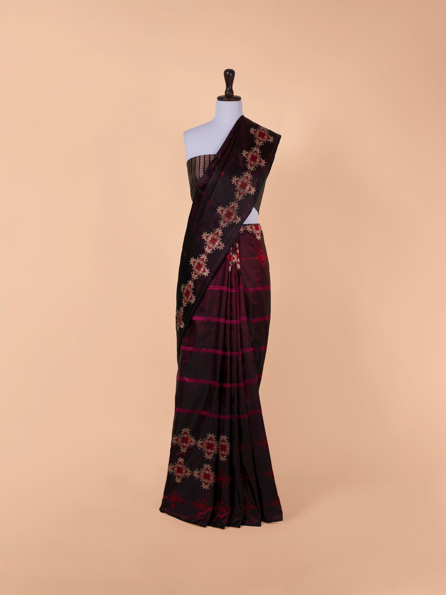 Handwoven Garnet Satin Silk Saree