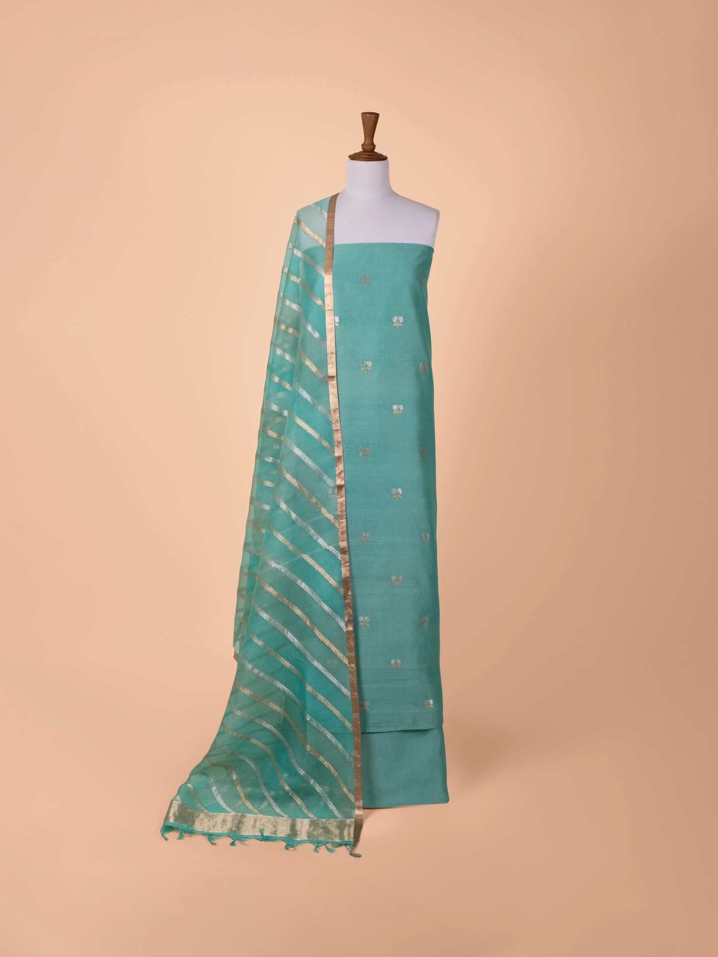 Handwoven Sea Green Chanderi Suit Piece