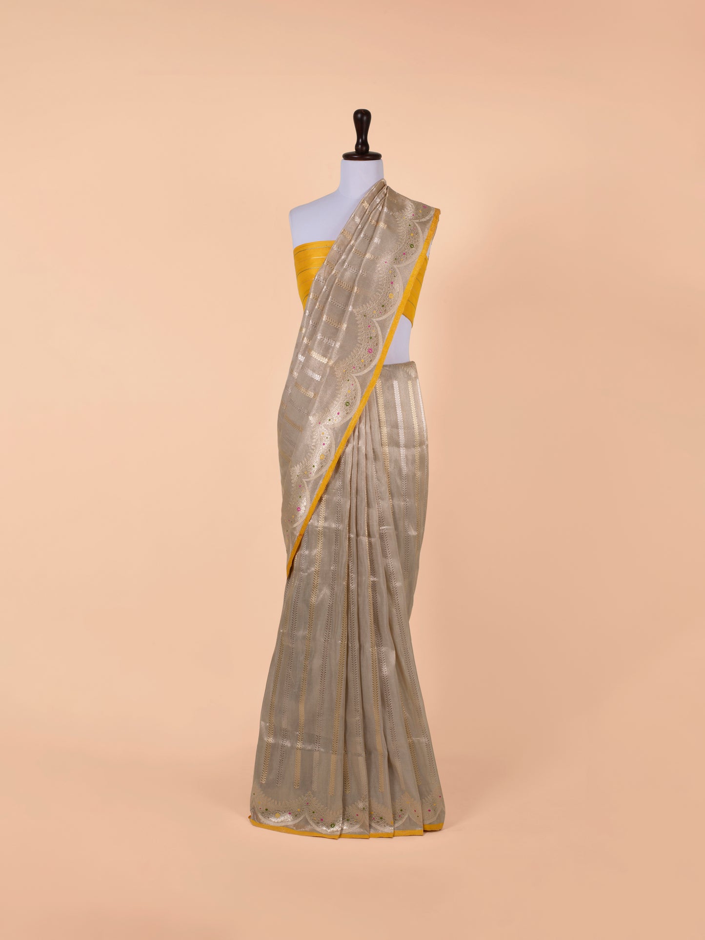 Handwoven Beige Tissue Saree