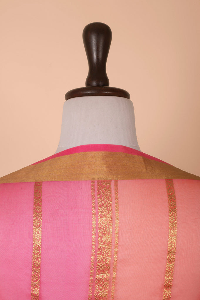 Handwoven Pink and Orange Organza Dupatta
