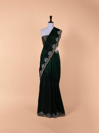 Handwoven Bottle Green Silk Saree