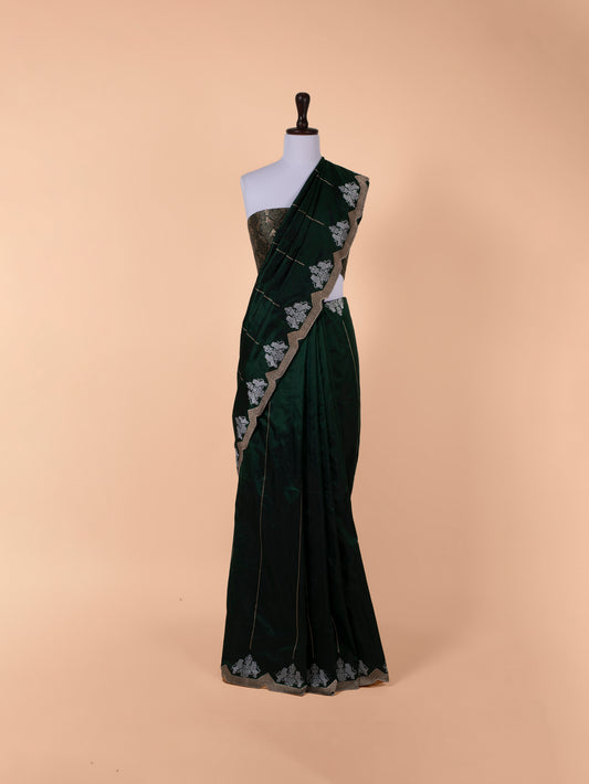 Handwoven Bottle Green Silk Saree