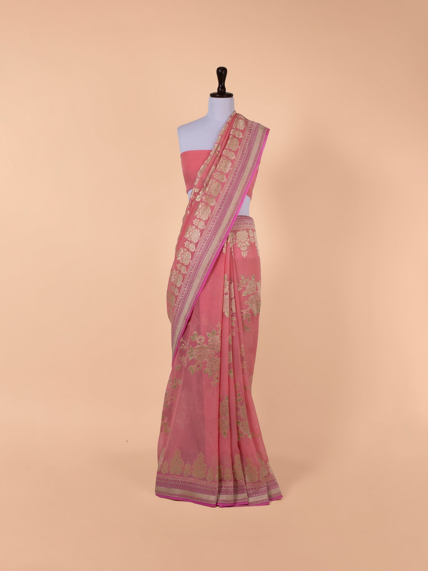 Handwoven Pink Georgette Saree