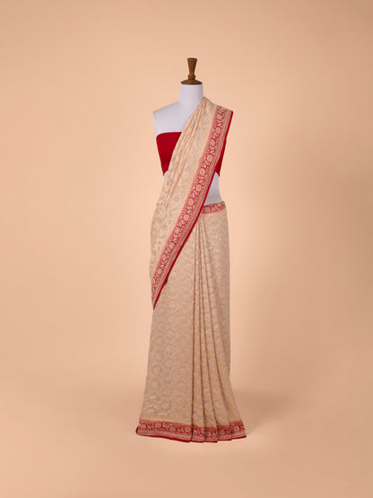 Handwoven Cream Georgette Saree