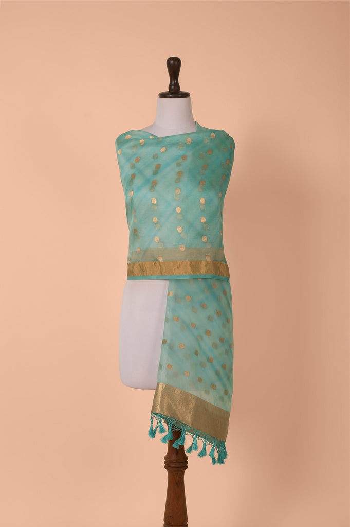 Handwoven Blue Organza Dupatta