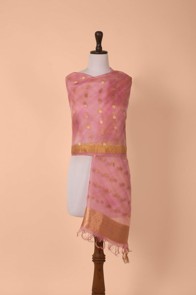 Handwoven Pink Organza Dupatta