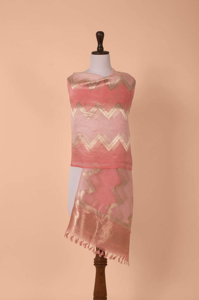 Handwoven Pink Organza Dupatta