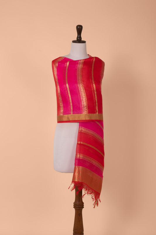 Handwoven Pink Organza Dupatta