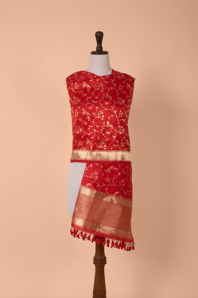 Handwoven Red Silk Dupatta
