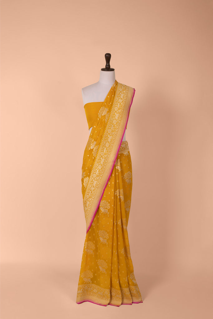 Handwoven Yellow Georgette Saree