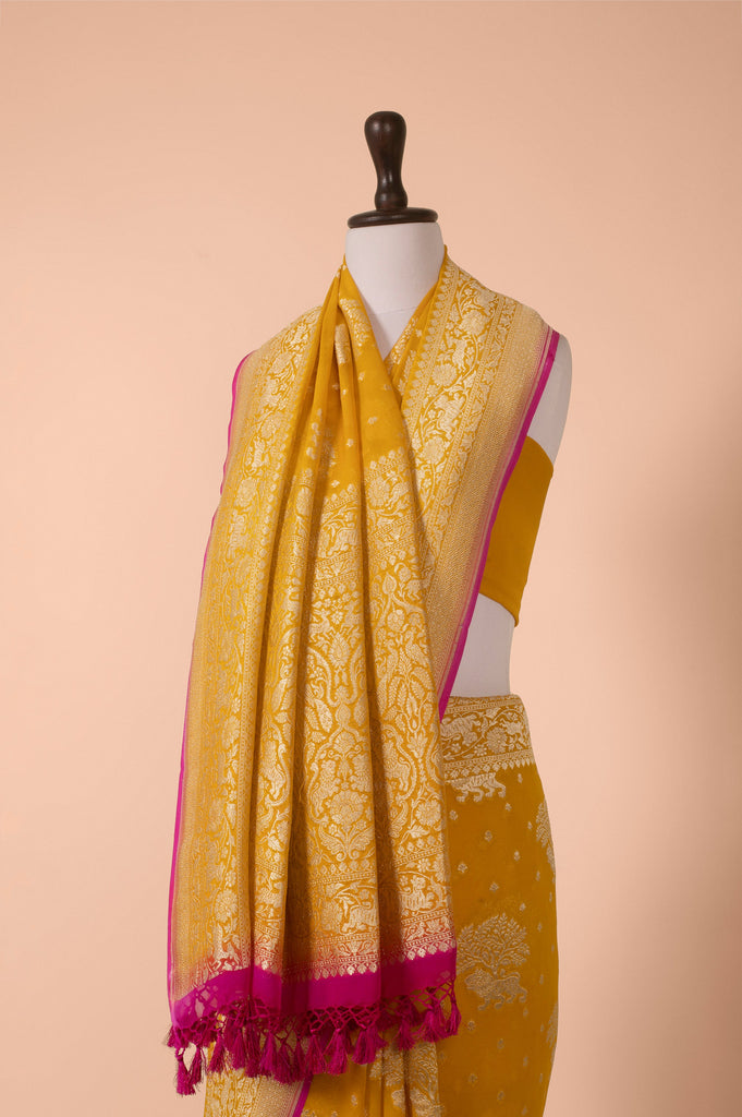 Handwoven Yellow Georgette Saree