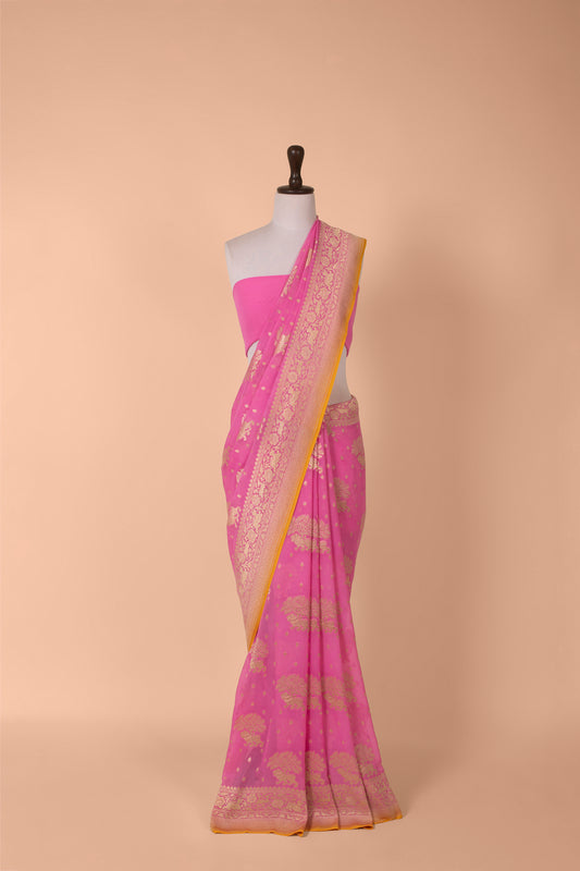 Handwoven Pink Georgette Saree