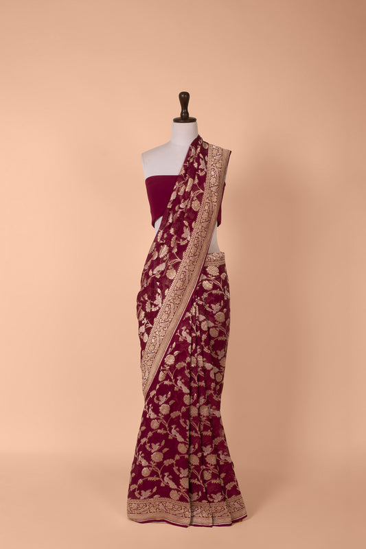 Handwoven Garnet Georgette Saree