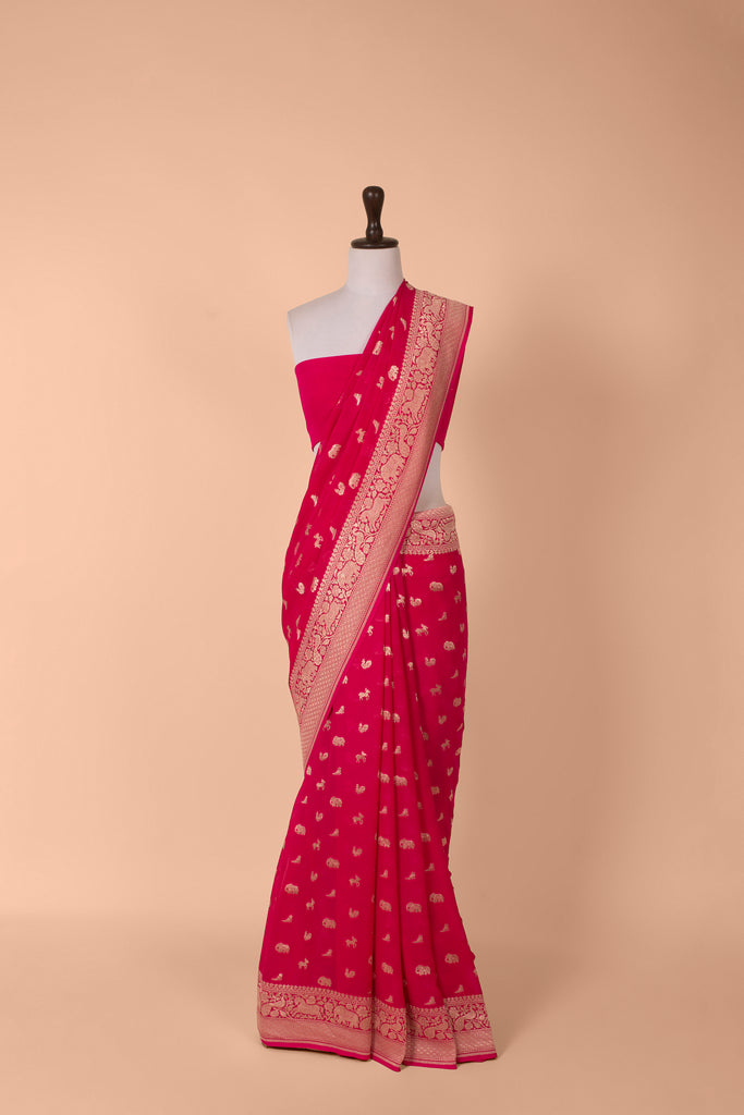 Handwoven Pink Georgette Saree