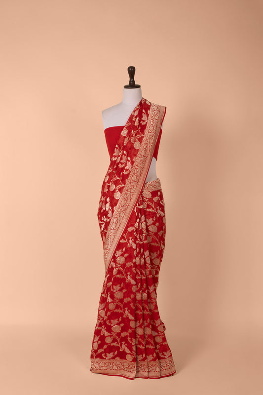 Handwoven Red Georgette Saree