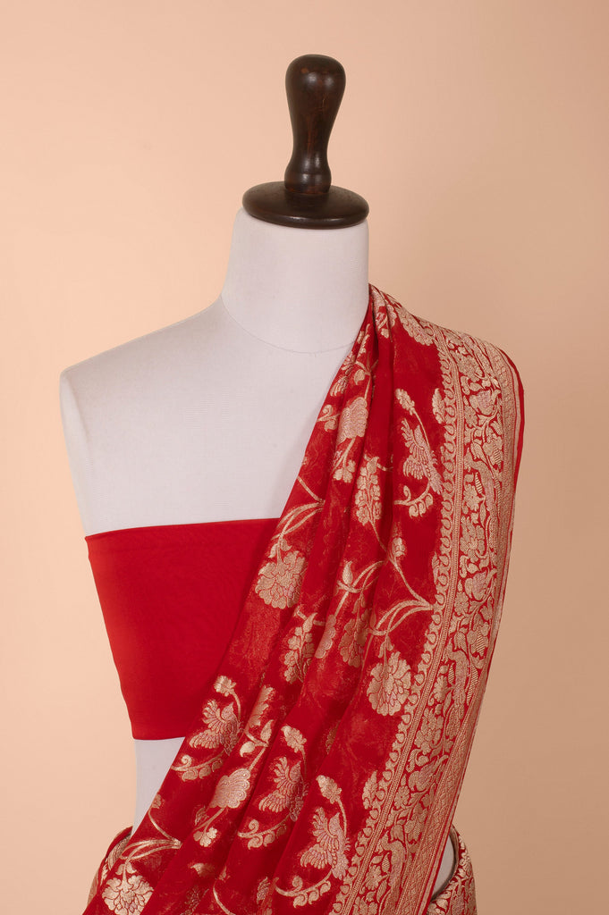 Handwoven Red Georgette Saree