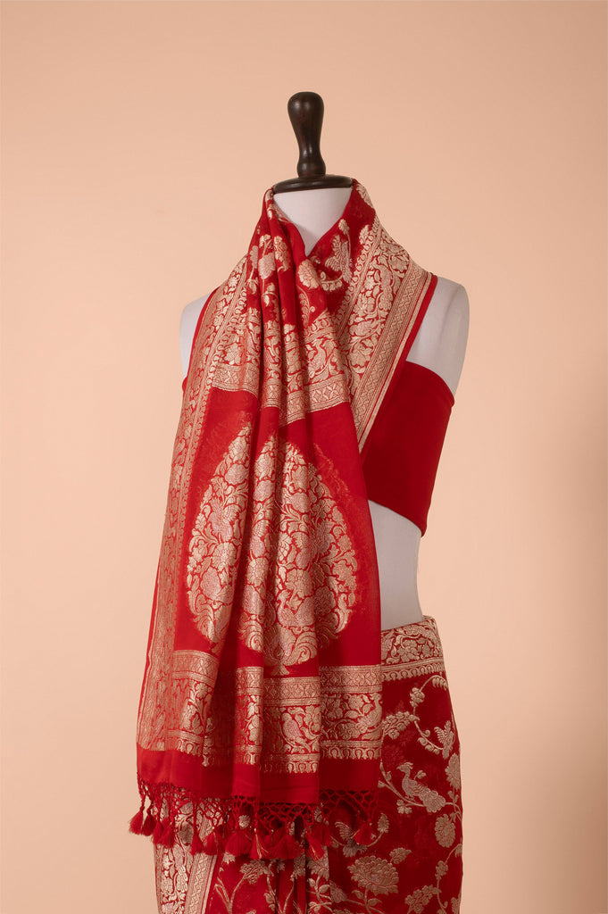 Handwoven Red Georgette Saree