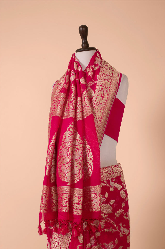 Handwoven Pink Georgette Saree